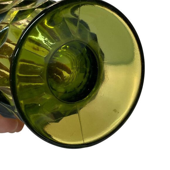 Vintage Indiana Colony Whitehall Cubist Avocado Green Glass Footed Goblet 4 1/4" - Picture 5 of 9